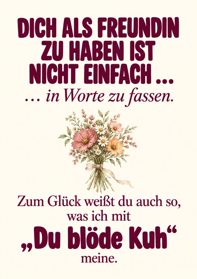 Freundschaftsposter „Du blöde Kuh“ – Blumenstrauß